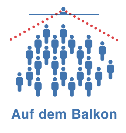 Mehrere Figuren stehen in einer Menge. Über ihnen steht eine Person, die das Geschehen überblickt.