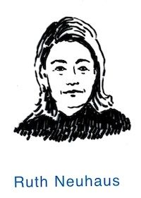 Ein illustriertes Porträt einer Frau mit schulterlangen Haaren.