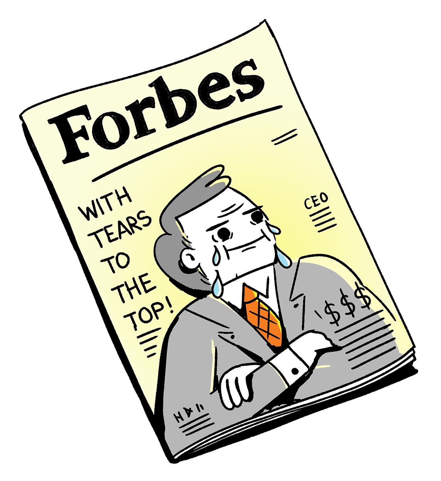 Eine Person auf dem Cover vom Forbes-Magazin, die weint