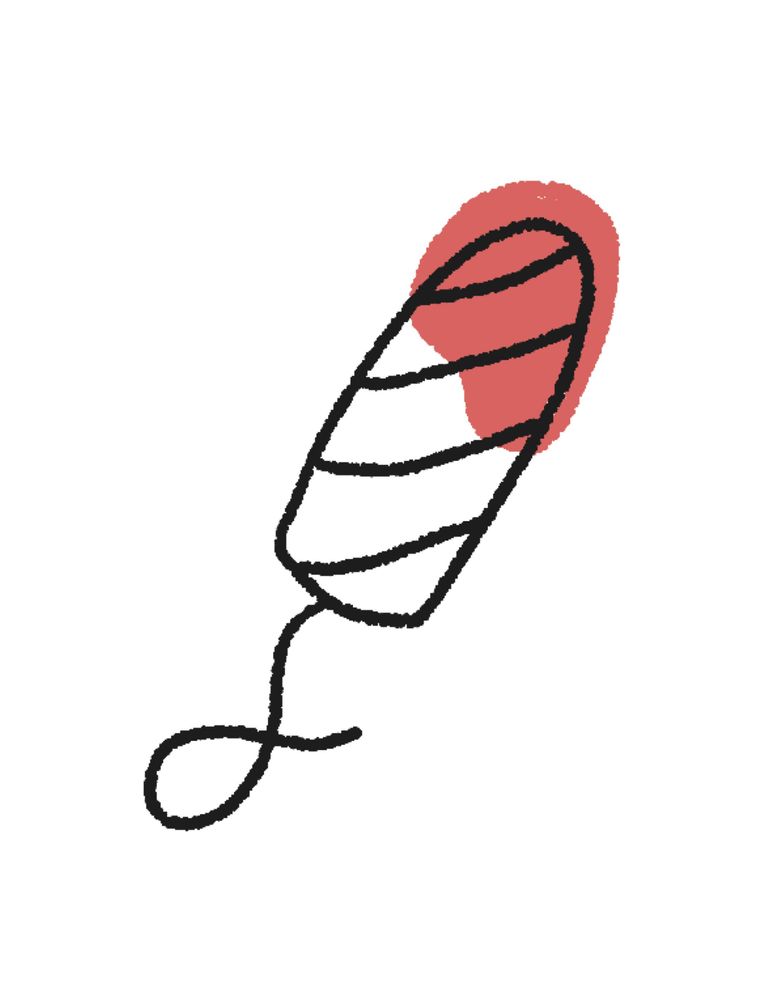 Eine Illustration von einem Tampon mit Blut