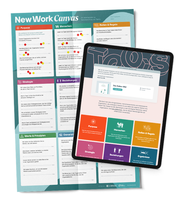 Ein Mockup von der Tool-Plattform 9 Spaces und dem Tool New Work Canvas