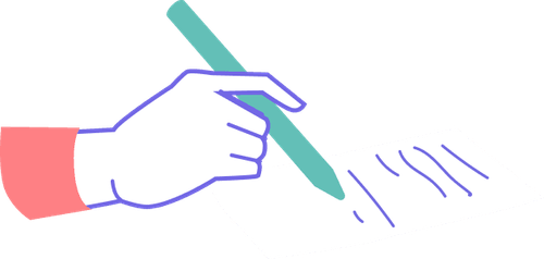 Eine Hand, die auf ein Blatt Papier schreibt