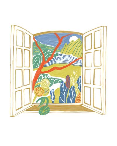 Blick aus dem Fenster auf eine Naturlandschaft. Unsere Umgebung spielt eine wichtige Rolle dafür, wie gut wir uns konzentrieren und arbeiten können.